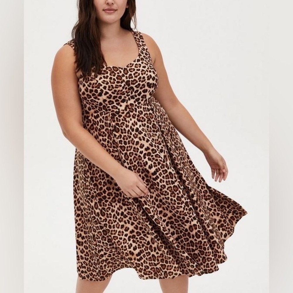 NWT Torrid Brown And Black Animal Print Sweetheart Skater Midi Dress Size 2X